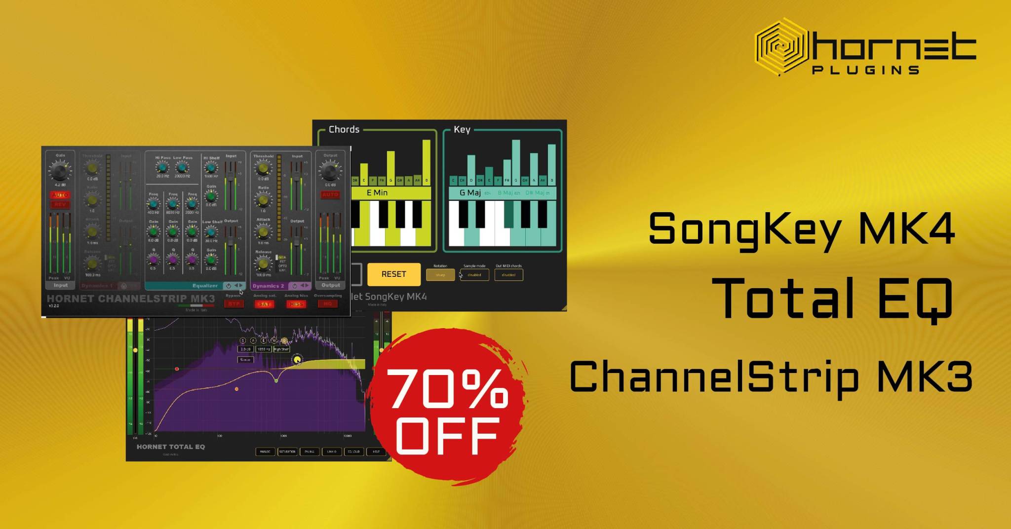 ChannelStrip MK3, Total EQ And SongKey MK4 : 70% Off - HoRNet Plugins